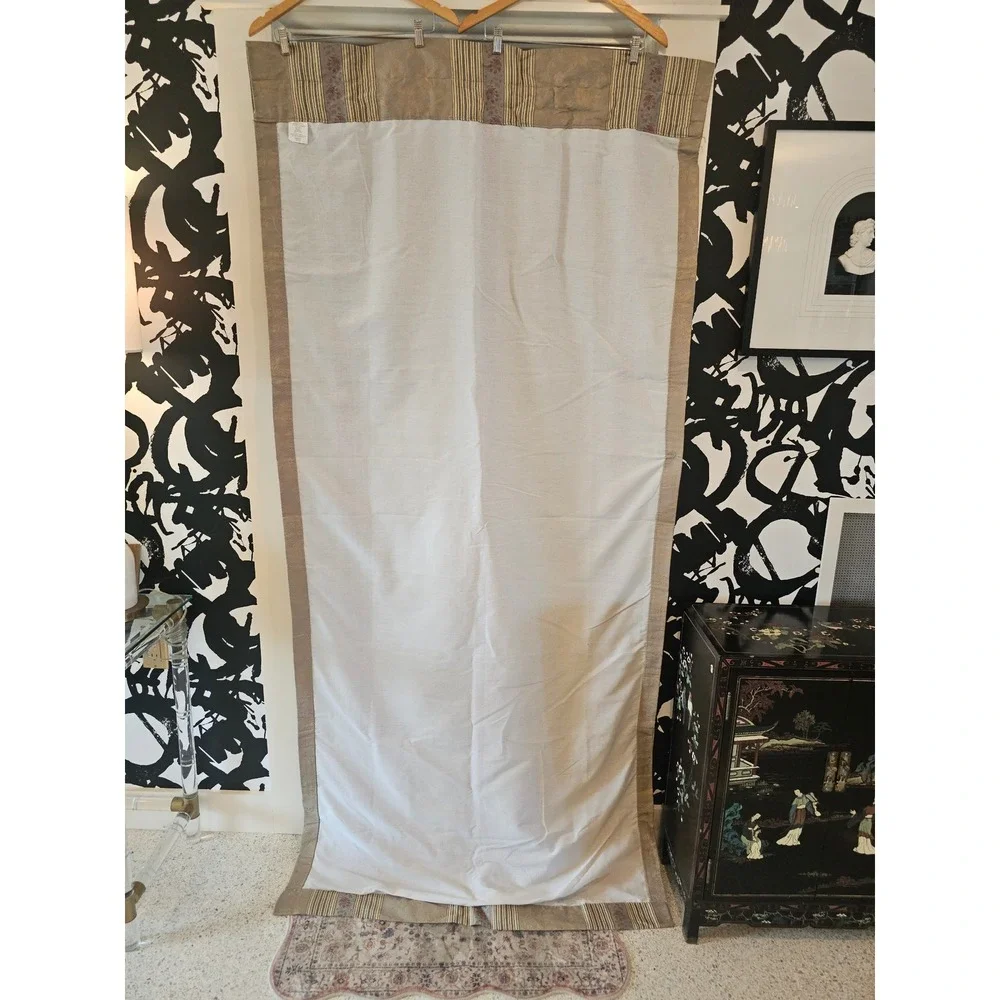 Vintage 90s Wamsutta Lined WindowCurtain Panel 80x84 Floral Damask Striped Taupe